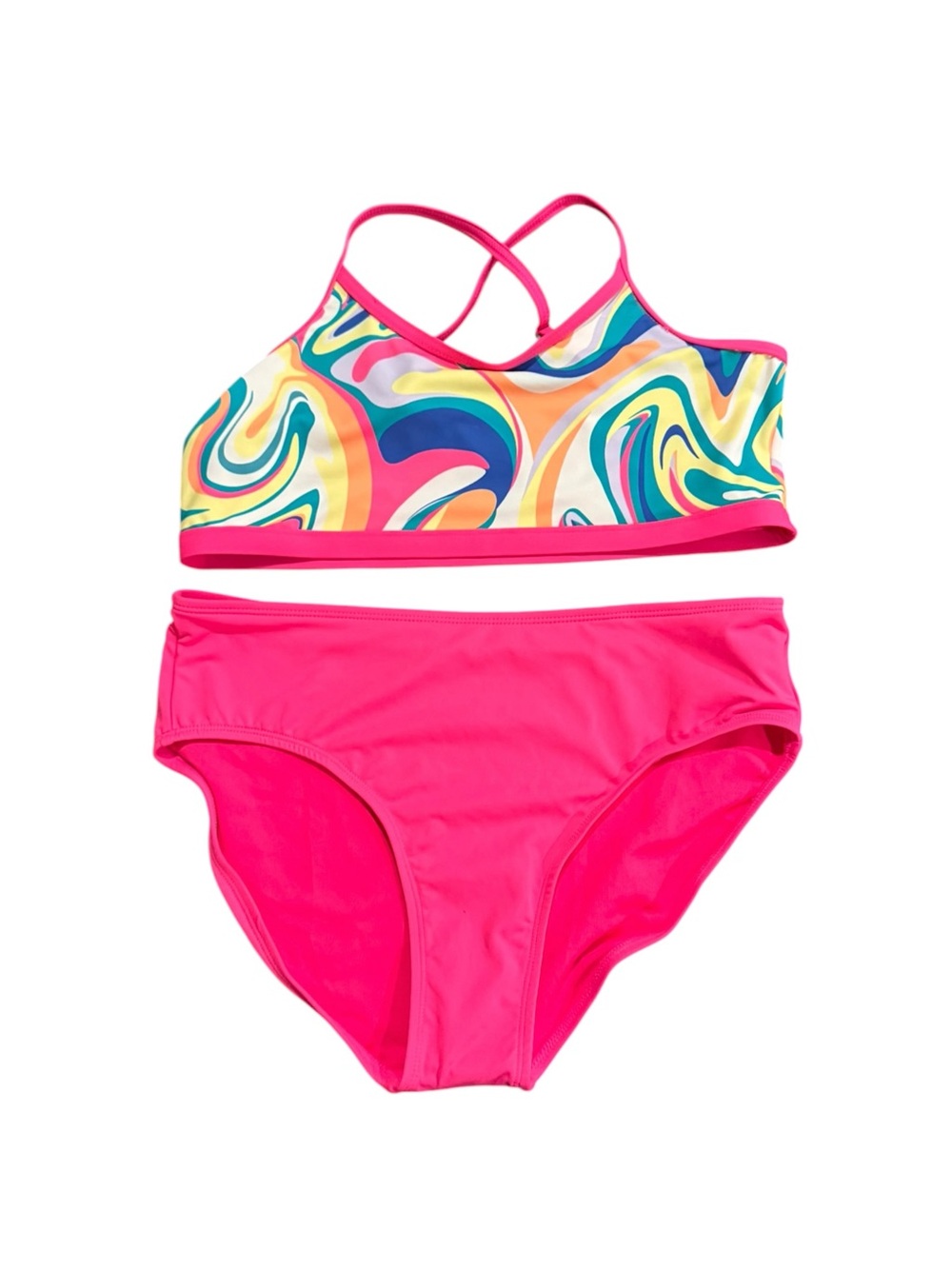 Lands' End Girls Hot Pink Swirl Two-Piece Bikini